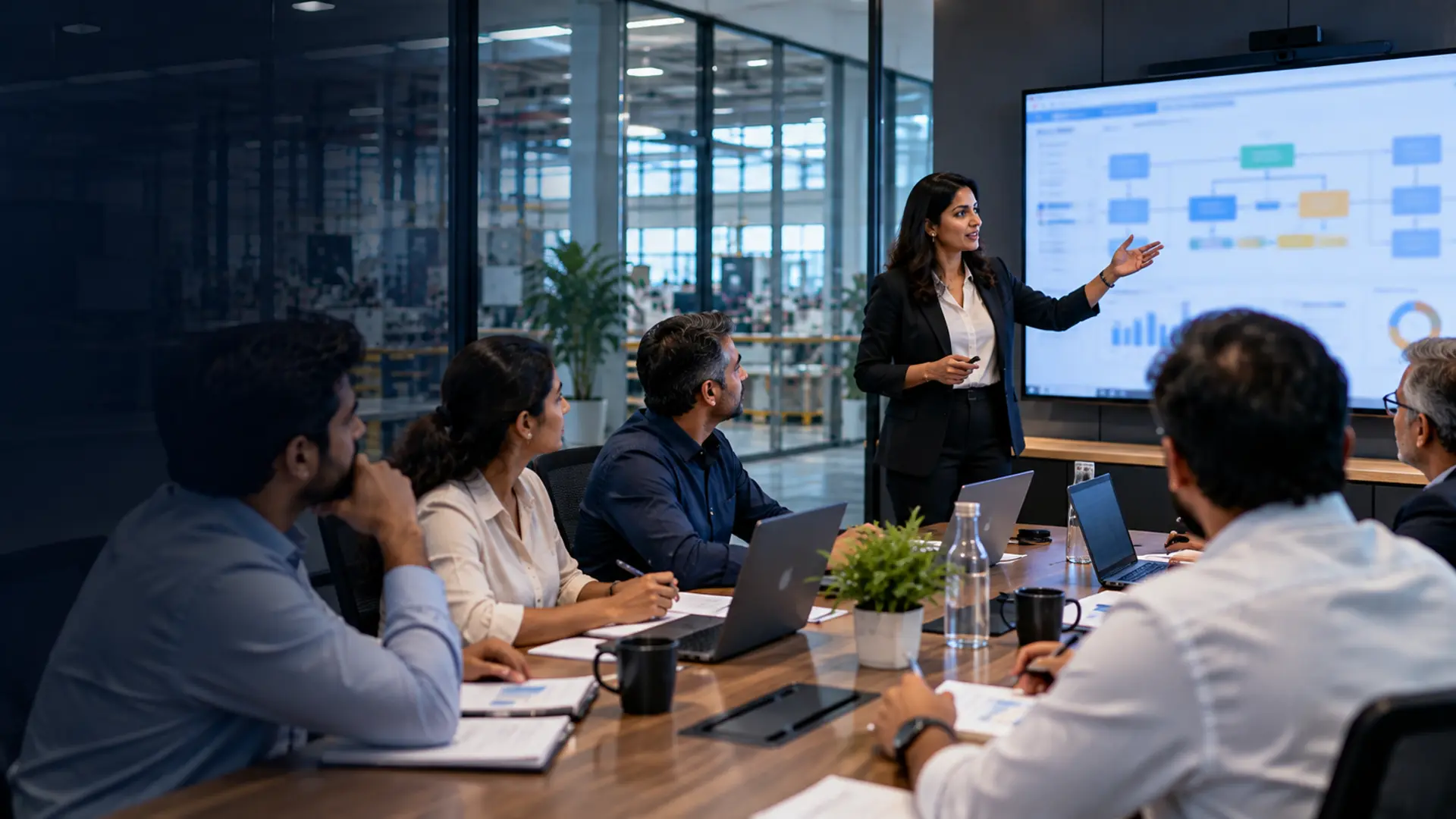 EasyCloud ERP consultant leading an ERP implementation workshop with a client leadership team