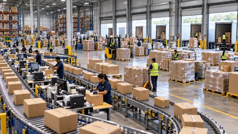 High-volume distribution center processing thousands of orders a day