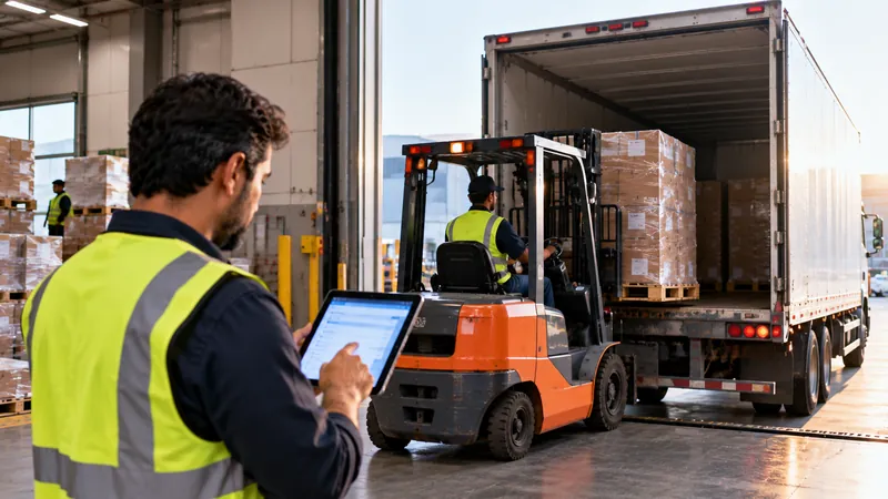 Pallets being loaded onto a truck for an inter-warehouse stock transfer